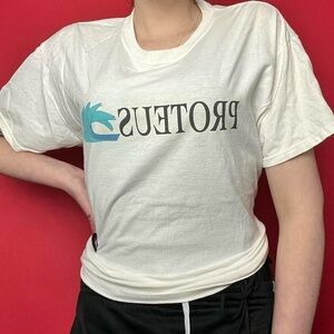 White tee with graphic across chest 🩵🤍​​​​​​​​​​​​​​